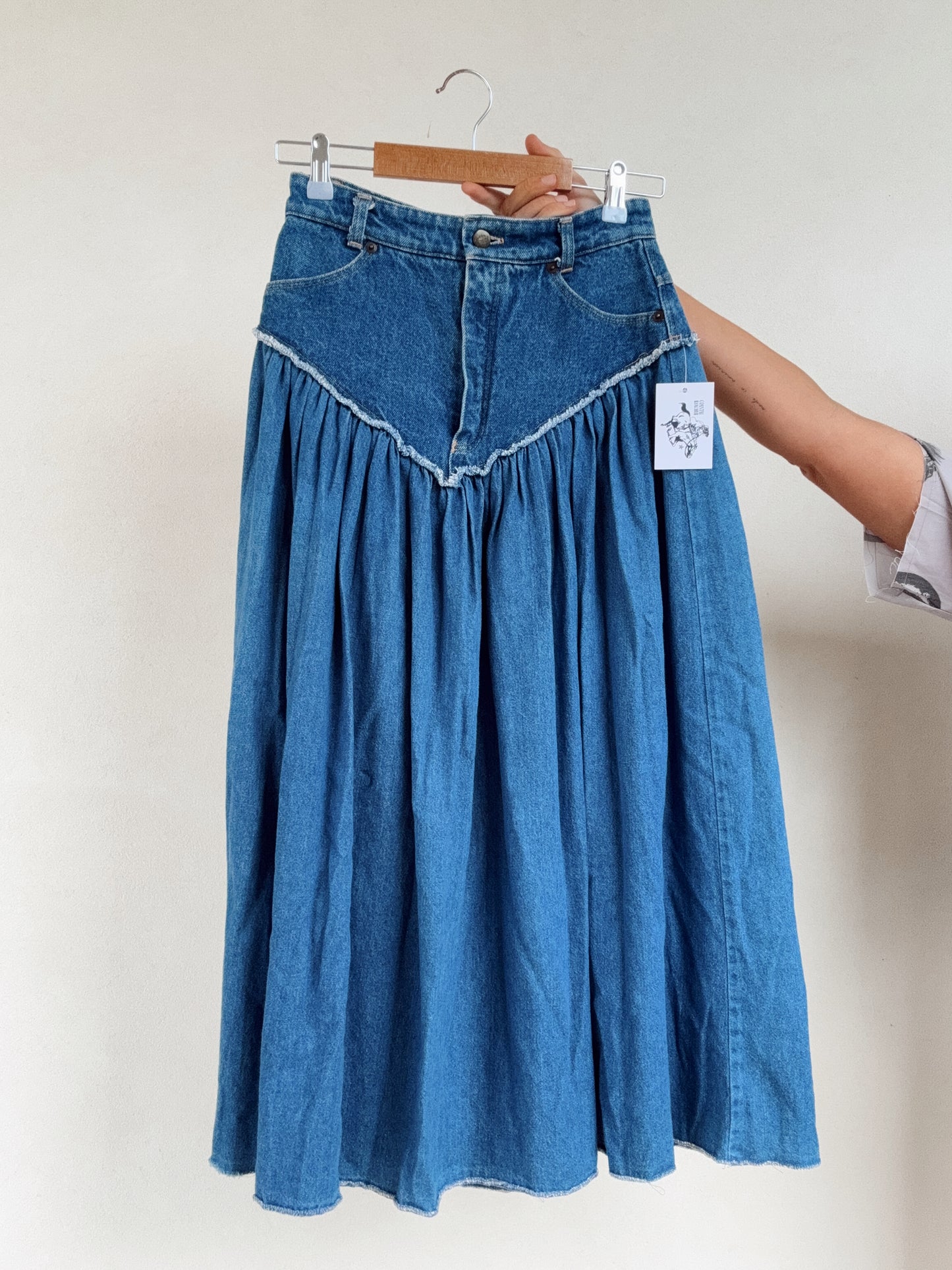 Western Vintage Blue Jean Long Skirt