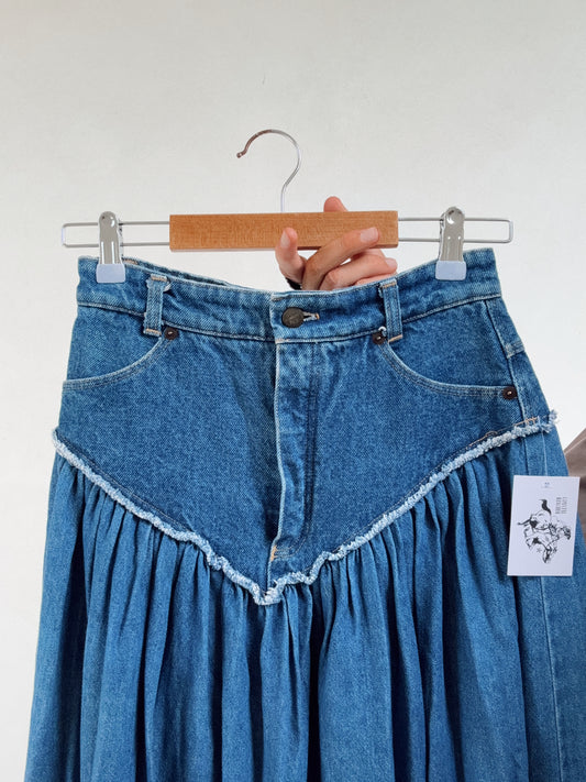 Western Vintage Blue Jean Long Skirt