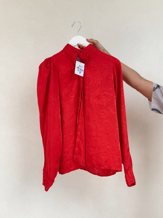Western Vintage Red Silk Long Sleeve