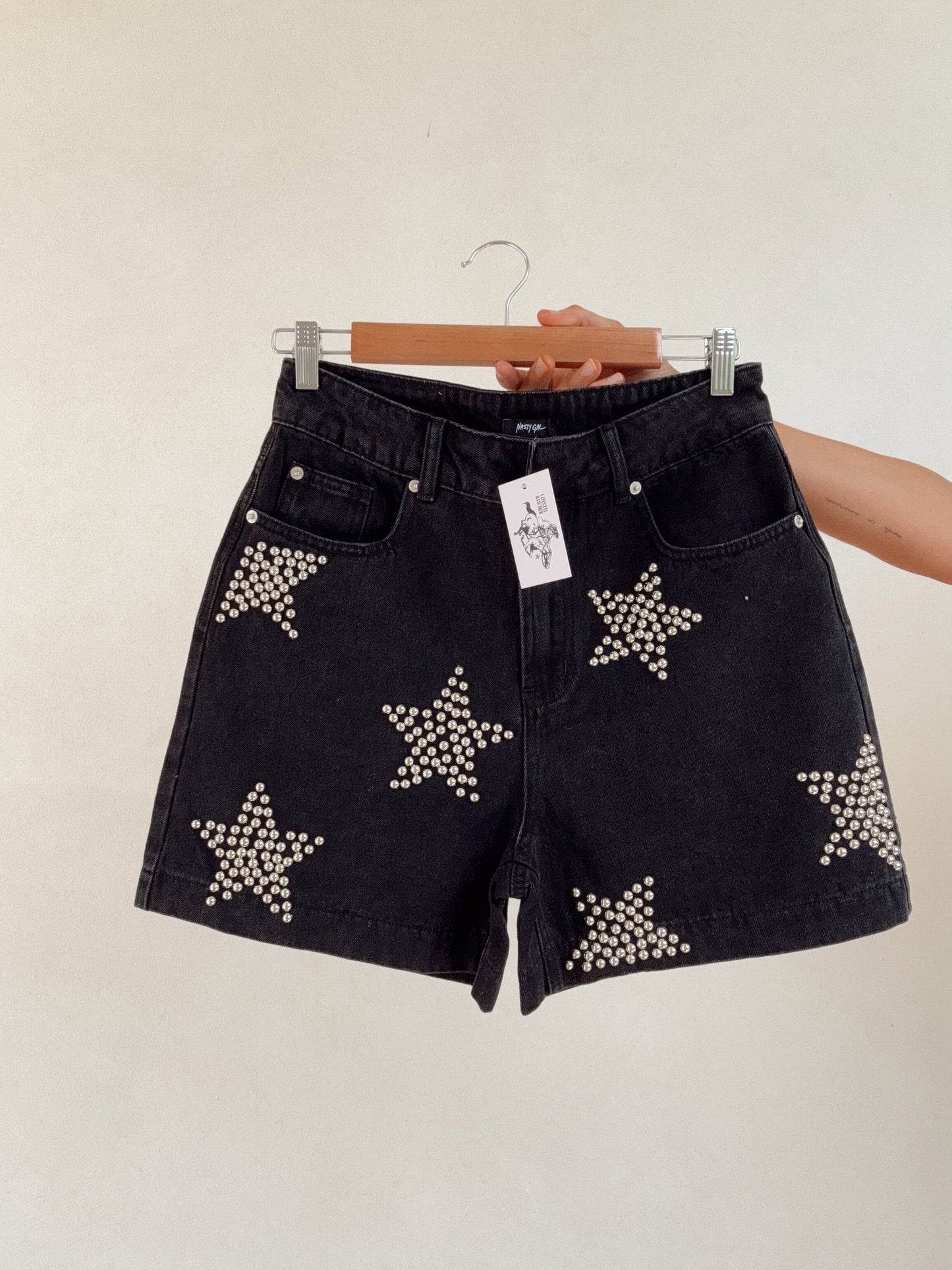 Western Vintage Black Jean Star Short