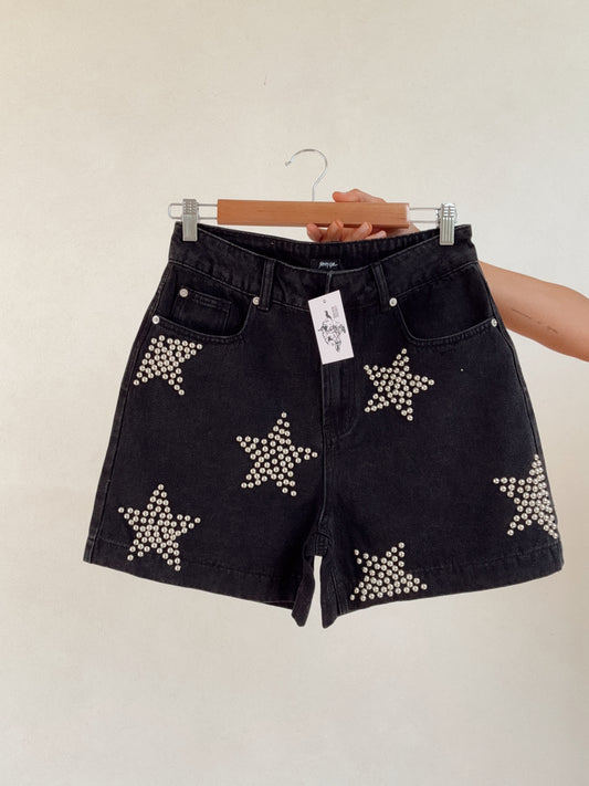 Western Vintage Black Jean Star Short