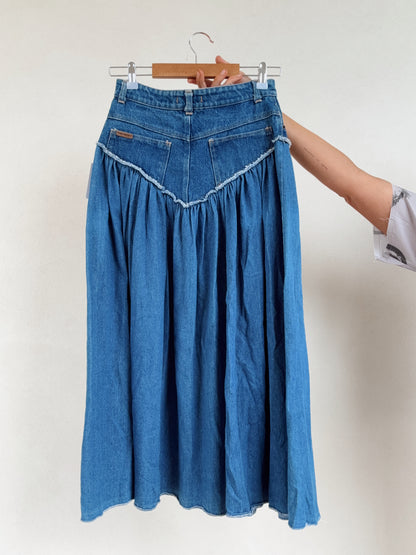 Western Vintage Blue Jean Long Skirt