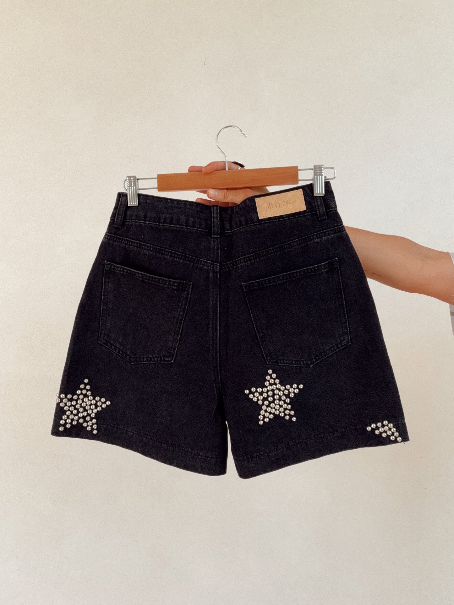 Western Vintage Black Jean Star Short